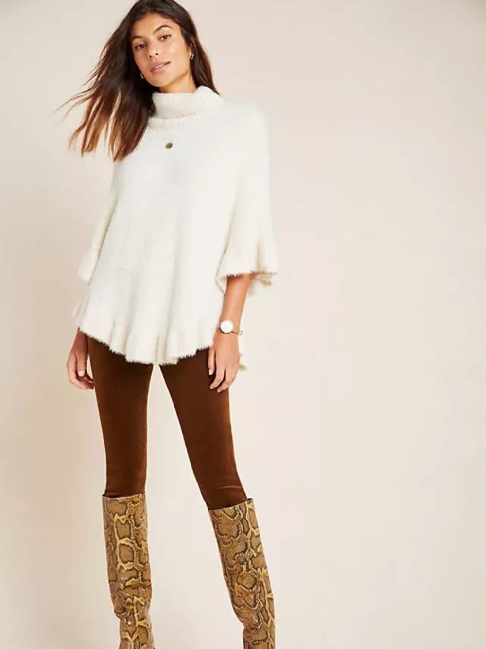 Akemi + Kin Anthropologie White Fuzzy Turtleneck Poncho Sweater - One Size